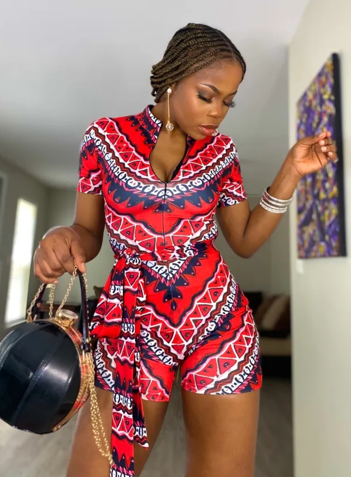 African print short jumpsuit on sale
